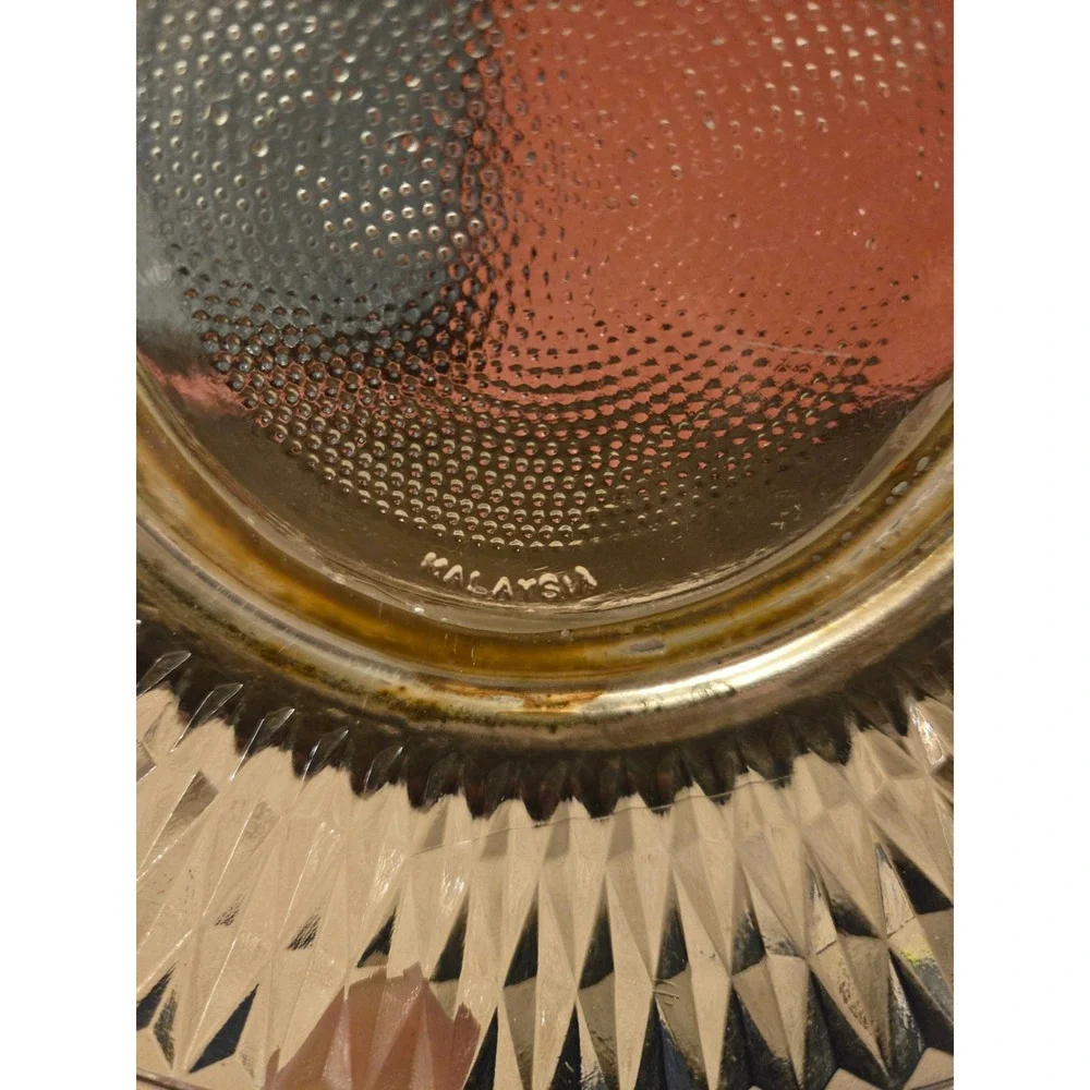 Vintage Fleur De Lis Pressed Glass Serving Bowl Silver Tone Pedestal Base